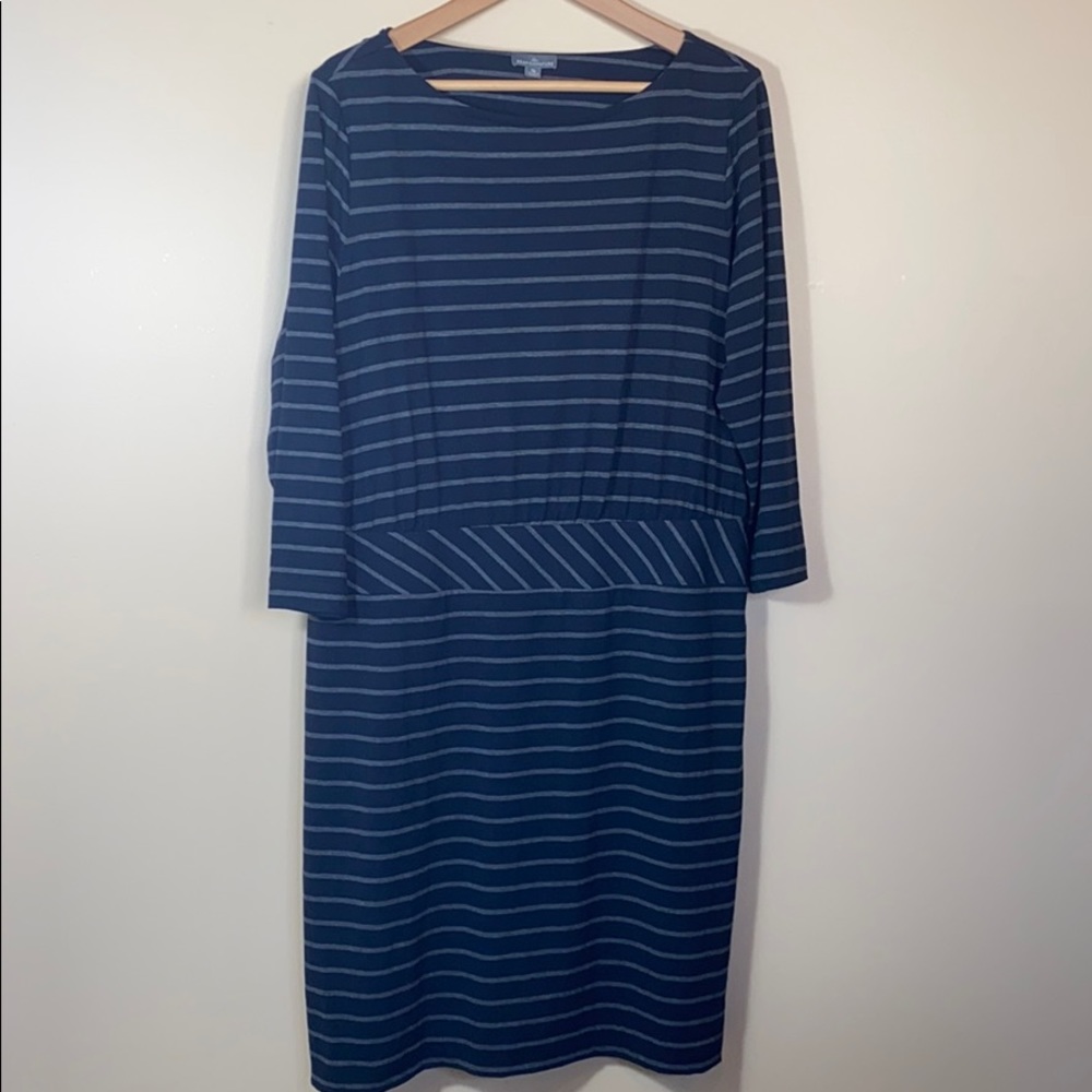 LL Bean Signature Black & Grey Striped Dress 16
